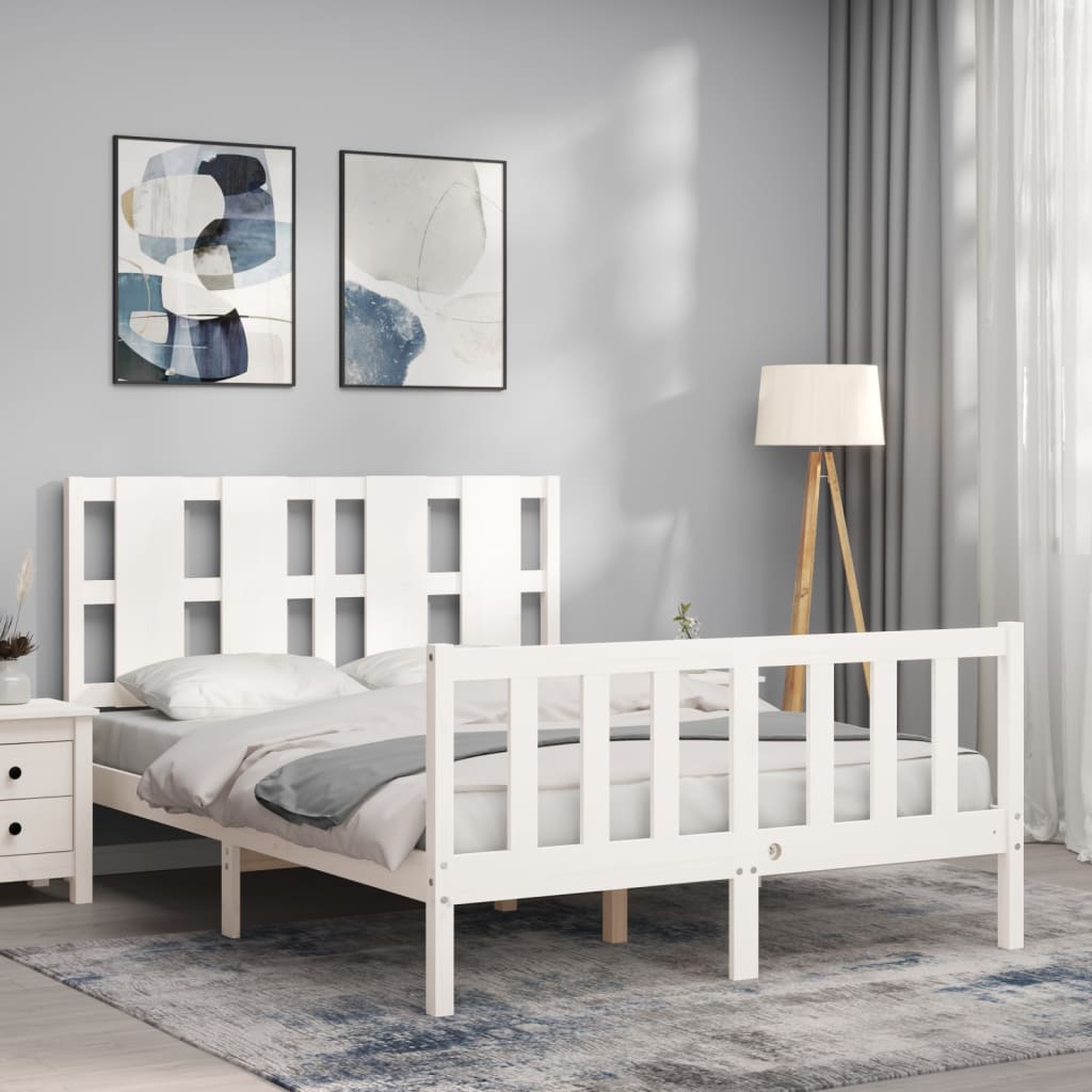 vidaXL Cadru de pat fără saltea, alb, 140x190 cm, lemn masiv de pin