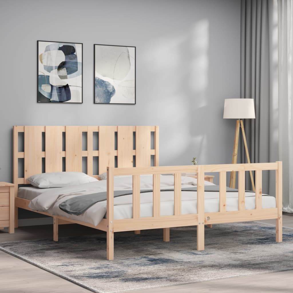 vidaXL Cadru de pat cu tăblie, king size, lemn masiv vidaXL Cadru de pat cu tăblie, king size, lemn masiv