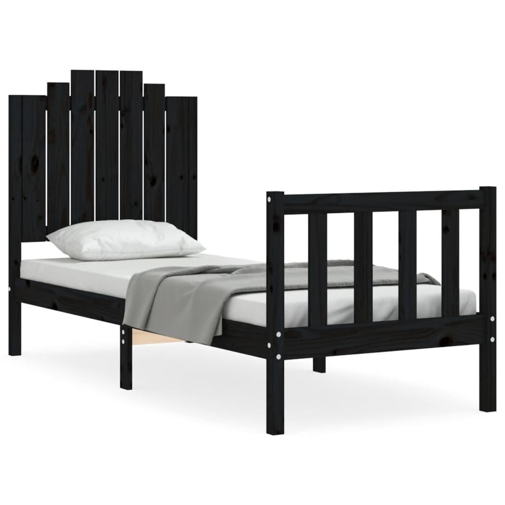vidaXL Cadru de pat cu tăblie Small Single, negru, lemn masiv vidaXL Cadru de pat cu tăblie Small Single, negru, lemn masiv