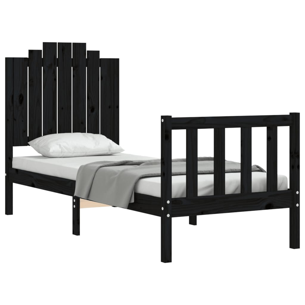 vidaXL Cadru de pat cu tăblie Small Single, negru, lemn masiv vidaXL Cadru de pat cu tăblie Small Single, negru, lemn masiv
