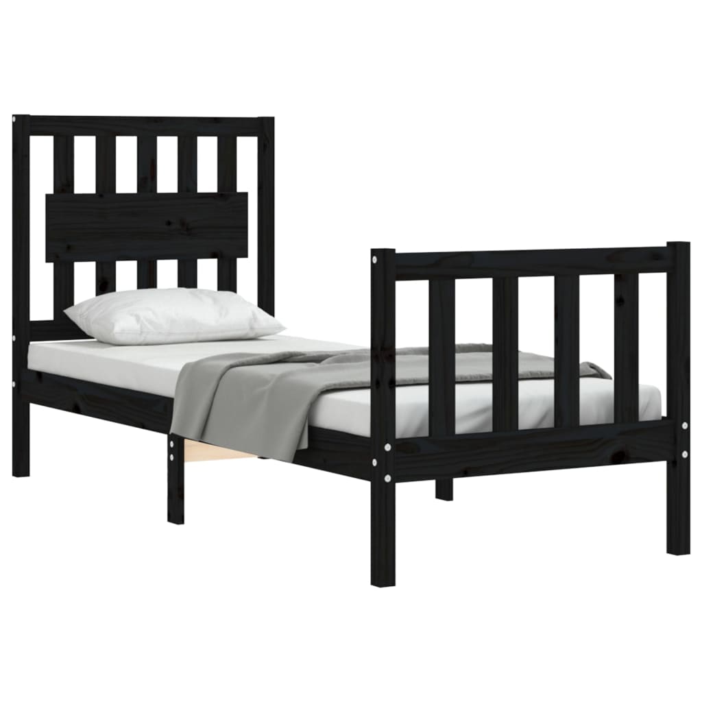vidaXL Cadru de pat cu tăblie Small Single, negru, lemn masiv vidaXL Cadru de pat cu tăblie Small Single, negru, lemn masiv