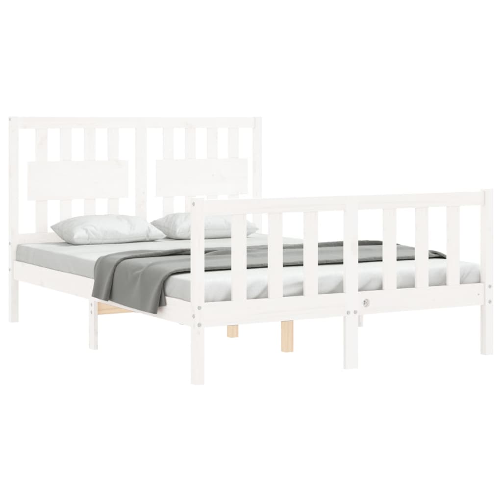 vidaXL Cadru de pat fără saltea, alb, 140x190 cm, lemn masiv de pin vidaXL Cadru de pat fără saltea, alb, 140x190 cm, lemn masiv de pin