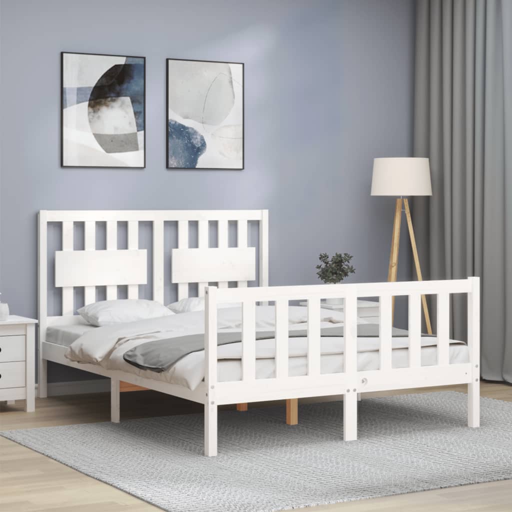 vidaXL Cadru de pat fără saltea, alb, 140x190 cm, lemn masiv de pin vidaXL Cadru de pat fără saltea, alb, 140x190 cm, lemn masiv de pin