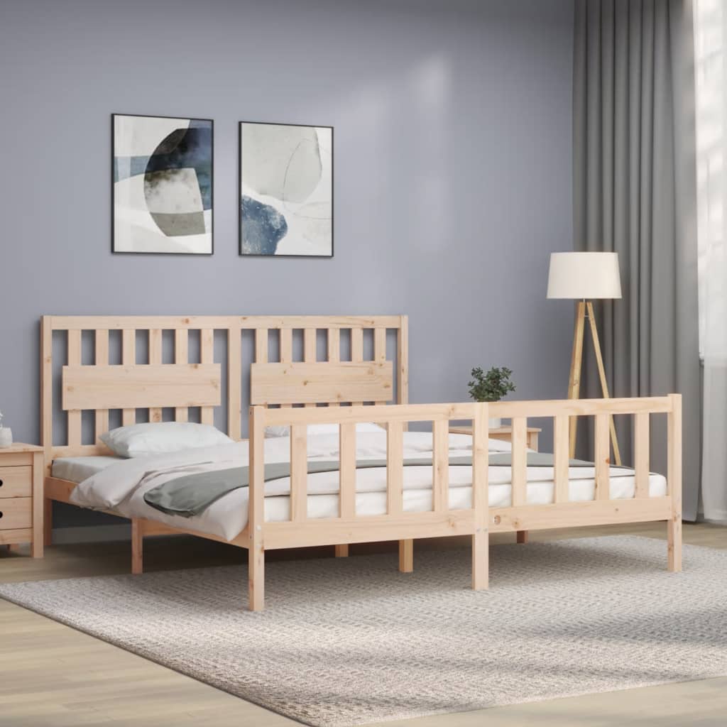 vidaXL Cadru de pat cu tăblie Super King Size, lemn masiv