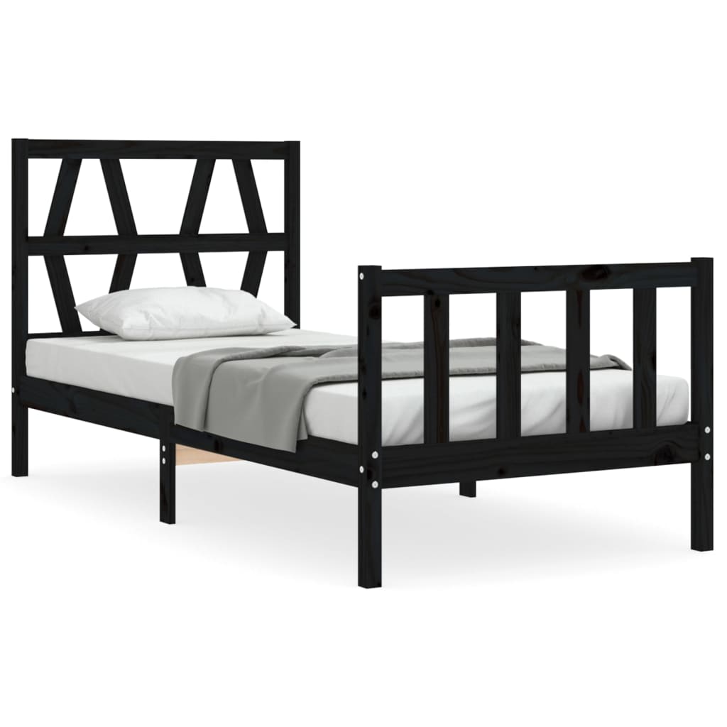 vidaXL Cadru de pat cu tăblie Small Single, negru, lemn masiv vidaXL Cadru de pat cu tăblie Small Single, negru, lemn masiv
