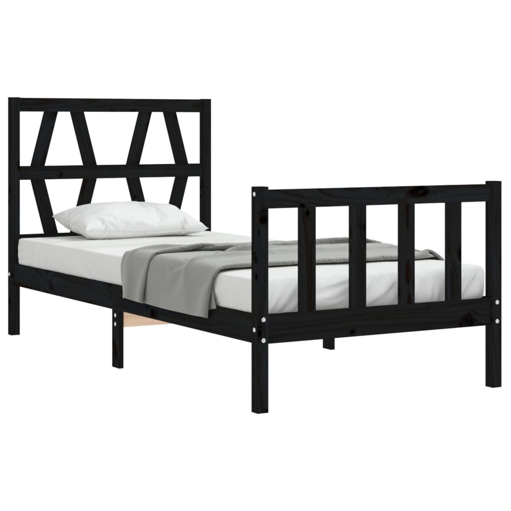 vidaXL Cadru de pat cu tăblie Small Single, negru, lemn masiv vidaXL Cadru de pat cu tăblie Small Single, negru, lemn masiv