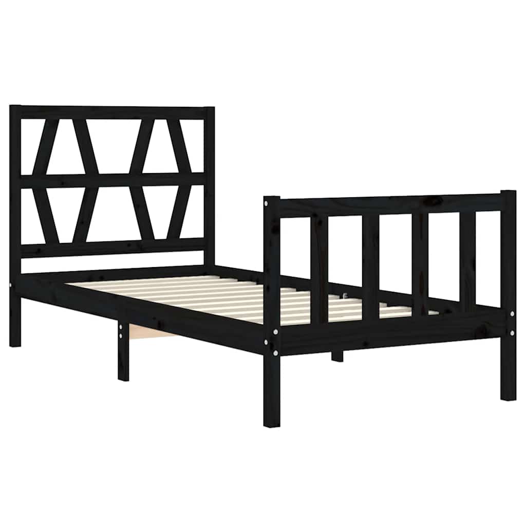 vidaXL Cadru de pat cu tăblie Small Single, negru, lemn masiv vidaXL Cadru de pat cu tăblie Small Single, negru, lemn masiv