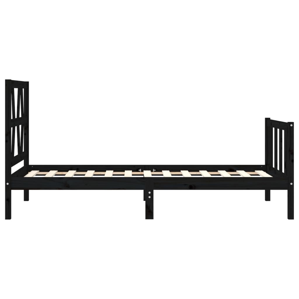 vidaXL Cadru de pat cu tăblie Small Single, negru, lemn masiv vidaXL Cadru de pat cu tăblie Small Single, negru, lemn masiv