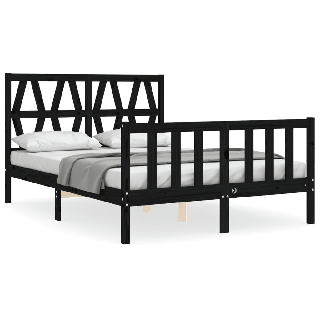 vidaXL Cadru de pat cu tăblie, negru, 140x190 cm, lemn masiv vidaXL Cadru de pat cu tăblie, negru, 140x190 cm, lemn masiv