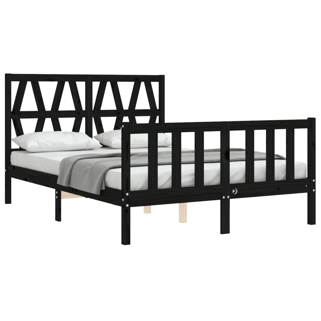 vidaXL Cadru de pat cu tăblie, negru, 140x190 cm, lemn masiv vidaXL Cadru de pat cu tăblie, negru, 140x190 cm, lemn masiv