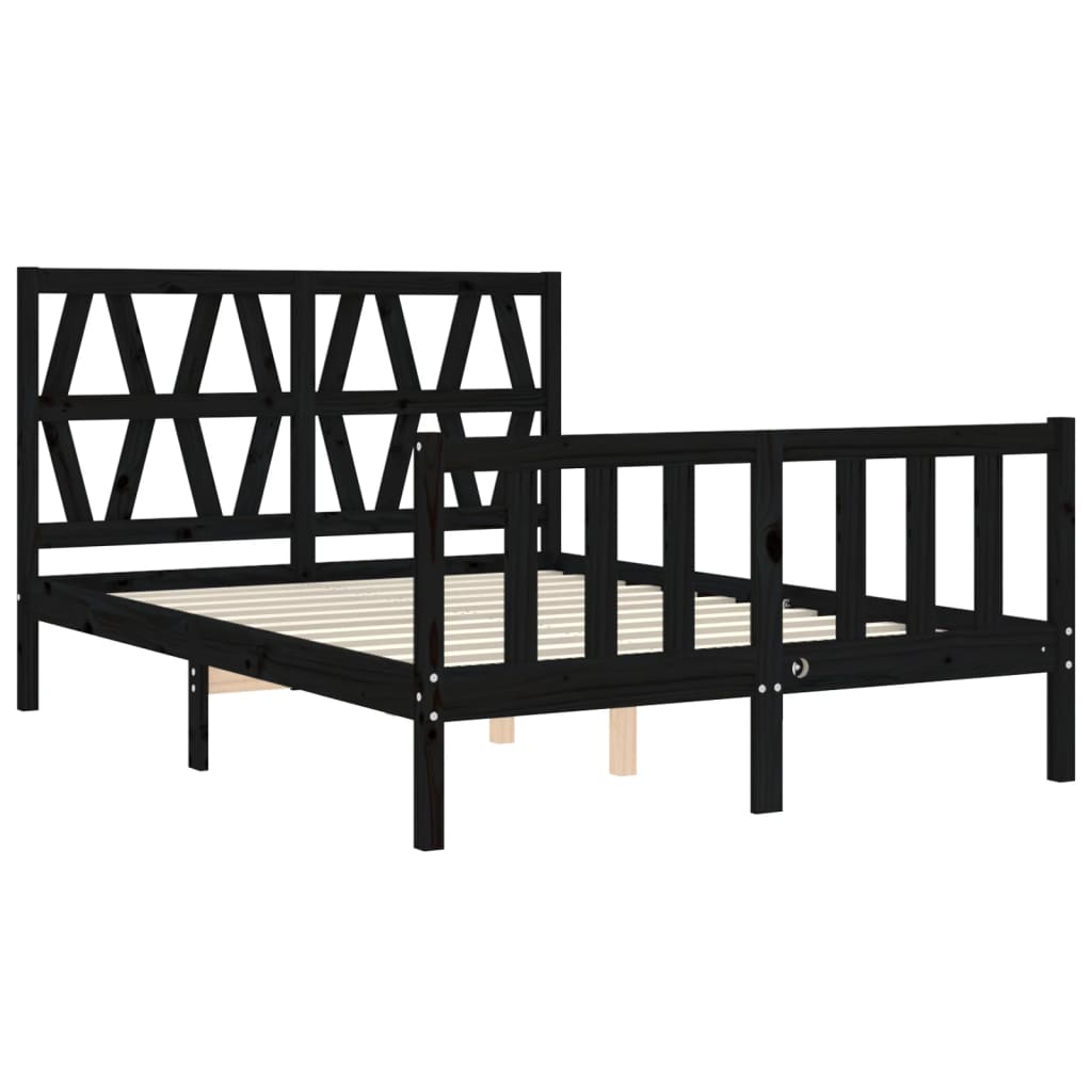 vidaXL Cadru de pat cu tăblie, negru, 140x190 cm, lemn masiv vidaXL Cadru de pat cu tăblie, negru, 140x190 cm, lemn masiv