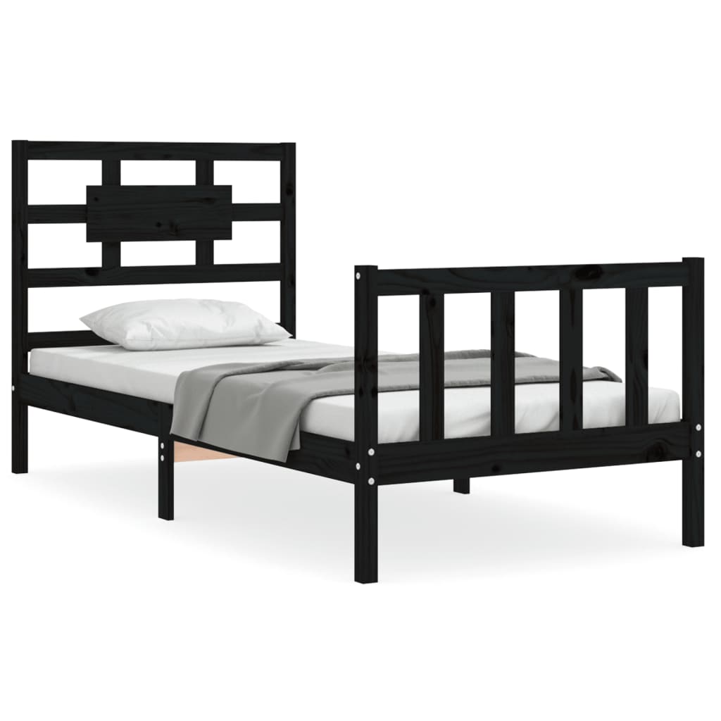 vidaXL Cadru de pat cu tăblie Small Single, negru, lemn masiv