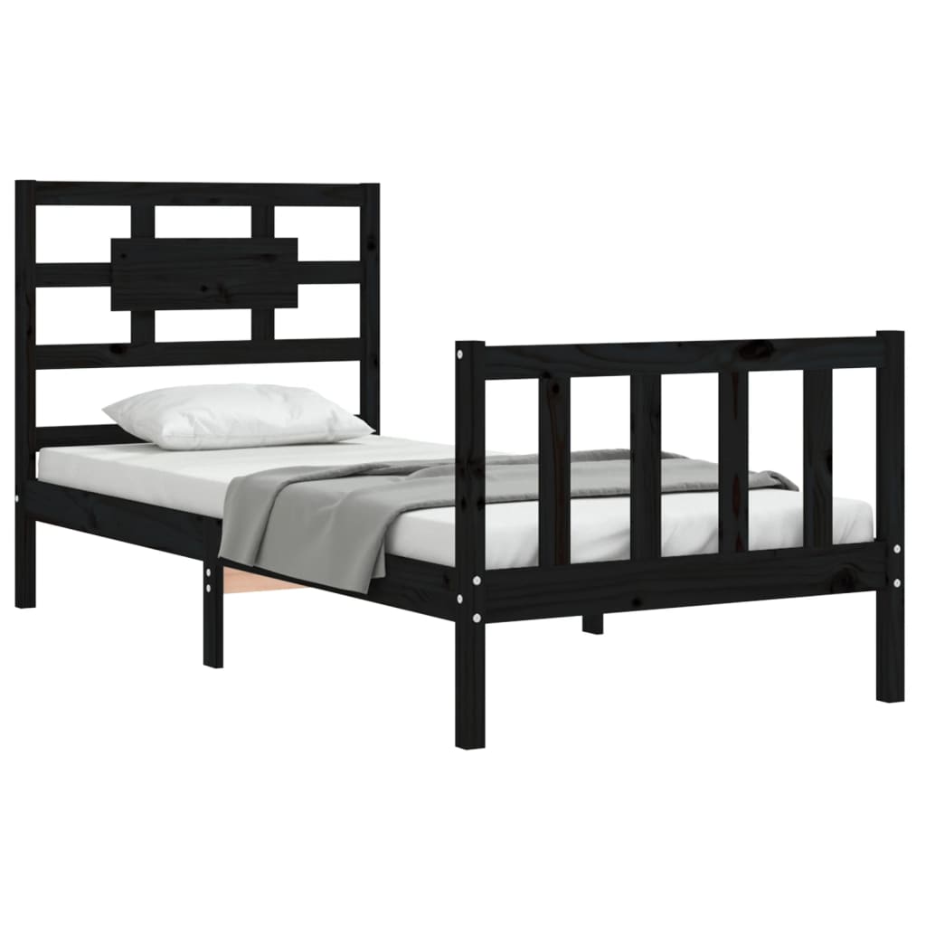 vidaXL Cadru de pat cu tăblie Small Single, negru, lemn masiv