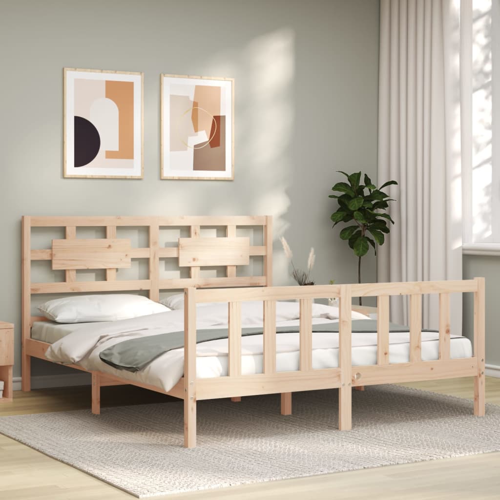 vidaXL Cadru de pat cu tăblie, king size, lemn masiv vidaXL Cadru de pat cu tăblie, king size, lemn masiv