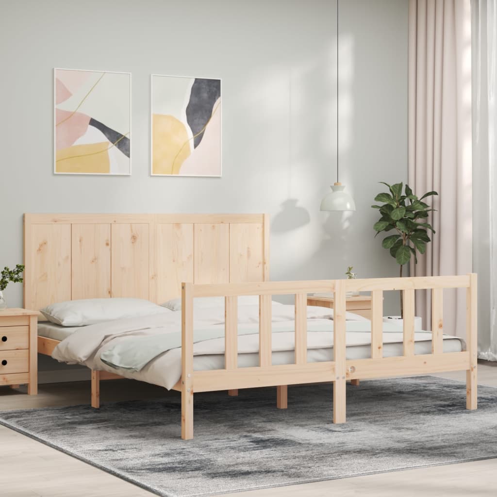 vidaXL Cadru de pat cu tăblie, king size, lemn masiv vidaXL Cadru de pat cu tăblie, king size, lemn masiv