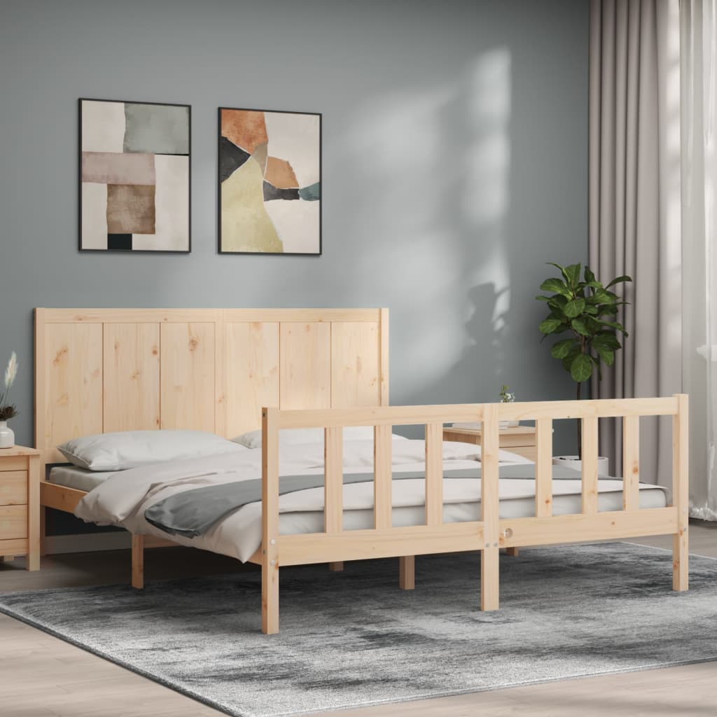 vidaXL Cadru de pat cu tăblie, king size, lemn masiv vidaXL Cadru de pat cu tăblie, king size, lemn masiv