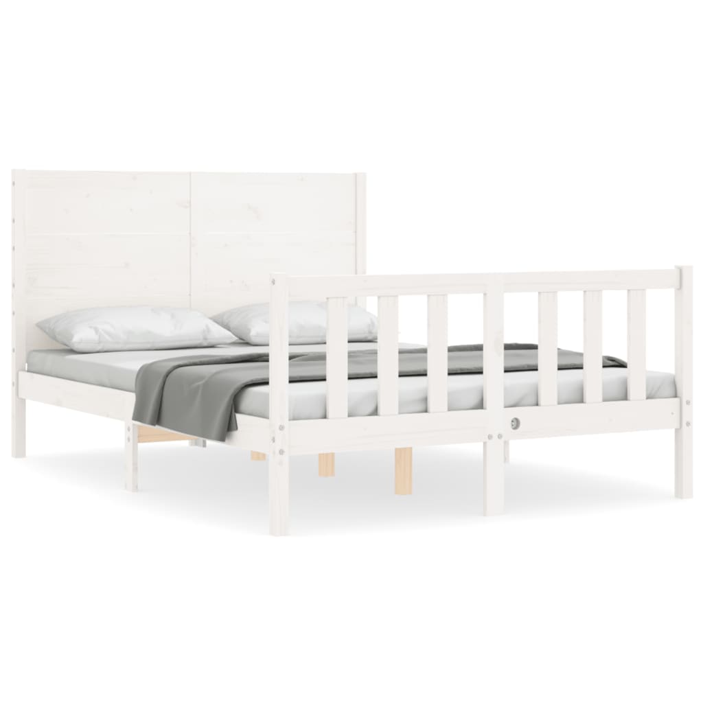 vidaXL Cadru de pat fără saltea, alb, 140x190 cm, lemn masiv de pin vidaXL Cadru de pat fără saltea, alb, 140x190 cm, lemn masiv de pin