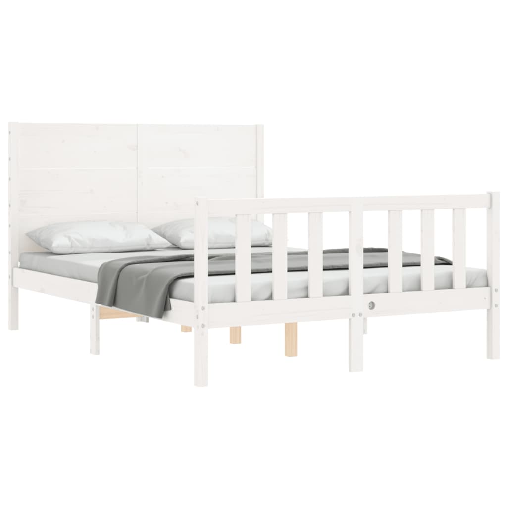 vidaXL Cadru de pat fără saltea, alb, 140x190 cm, lemn masiv de pin vidaXL Cadru de pat fără saltea, alb, 140x190 cm, lemn masiv de pin