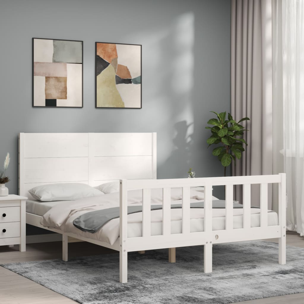 vidaXL Cadru de pat fără saltea, alb, 140x200 cm, lemn masiv pin