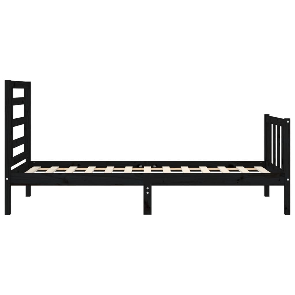 vidaXL Cadru de pat cu tăblie Small Single, negru, lemn masiv