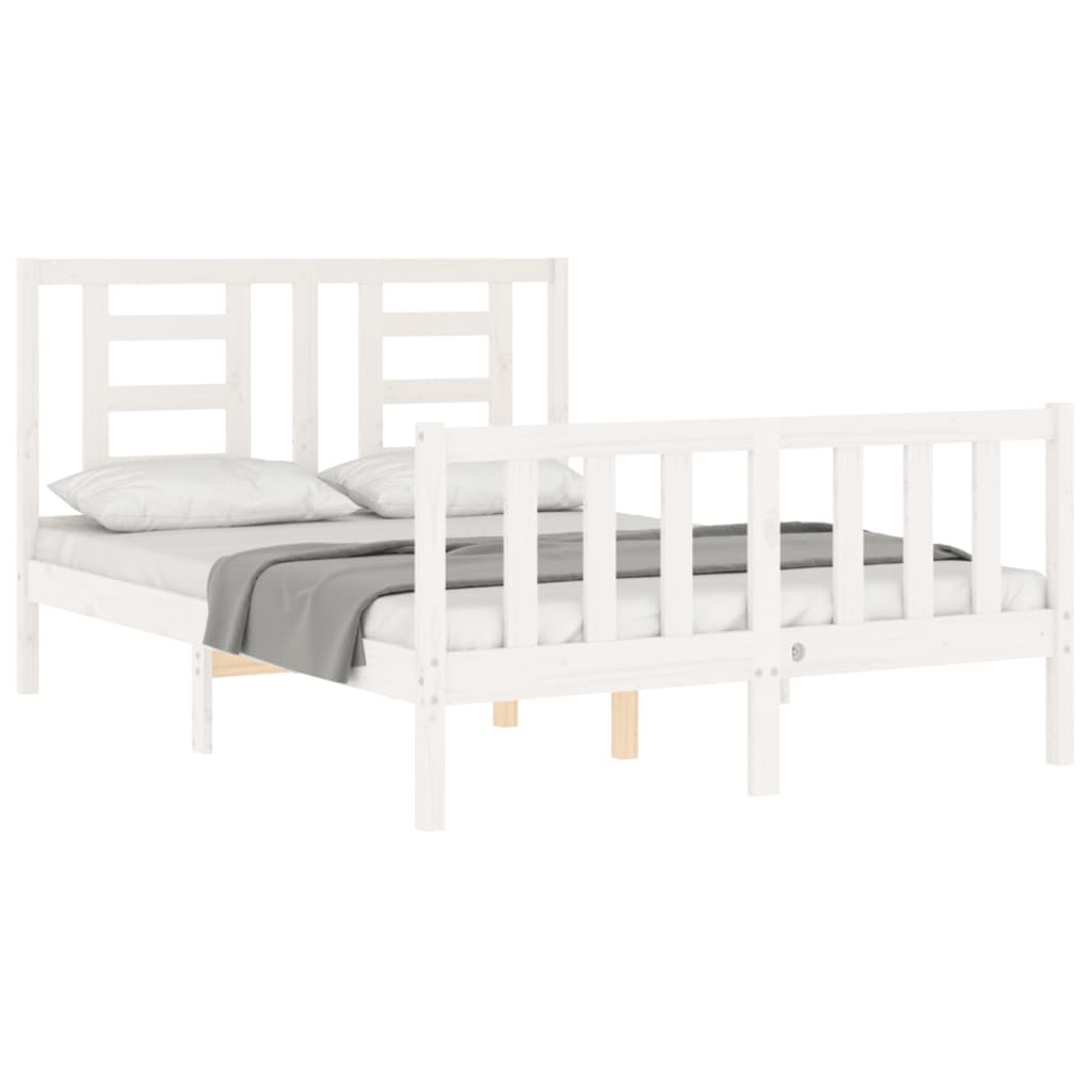 vidaXL Cadru de pat fără saltea, alb, 140x190 cm, lemn masiv de pin vidaXL Cadru de pat fără saltea, alb, 140x190 cm, lemn masiv de pin