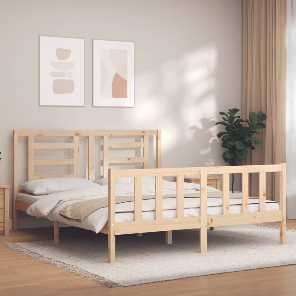 vidaXL Cadru de pat cu tăblie, king size, lemn masiv vidaXL Cadru de pat cu tăblie, king size, lemn masiv