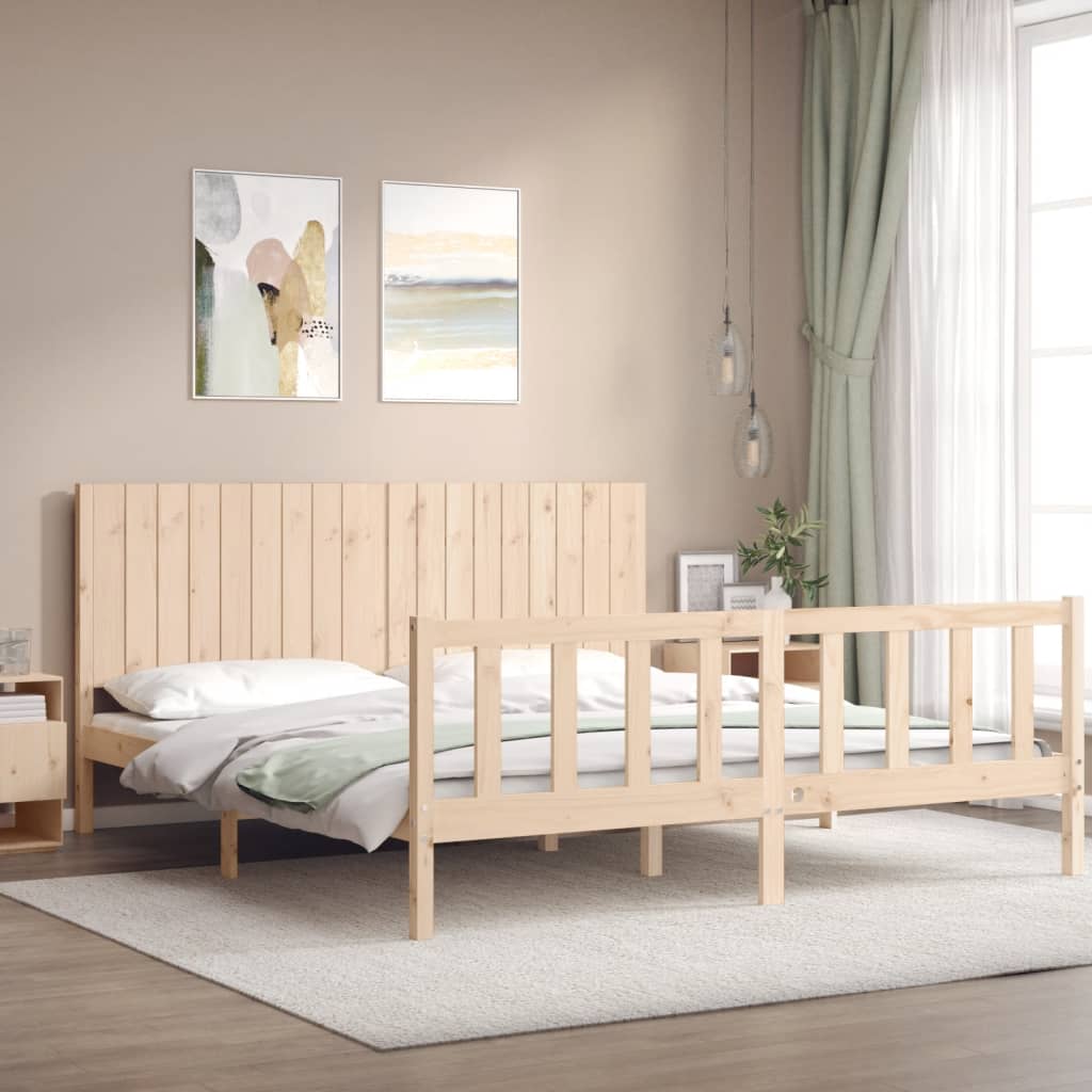 vidaXL Cadru de pat cu tăblie Super King Size, lemn masiv