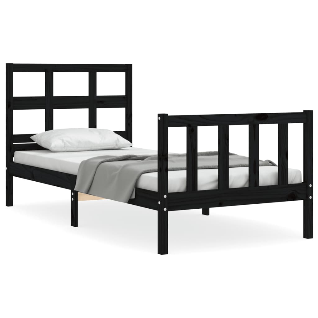 vidaXL Cadru de pat cu tăblie Small Single, negru, lemn masiv vidaXL Cadru de pat cu tăblie Small Single, negru, lemn masiv