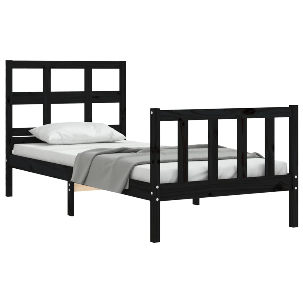 vidaXL Cadru de pat cu tăblie Small Single, negru, lemn masiv vidaXL Cadru de pat cu tăblie Small Single, negru, lemn masiv