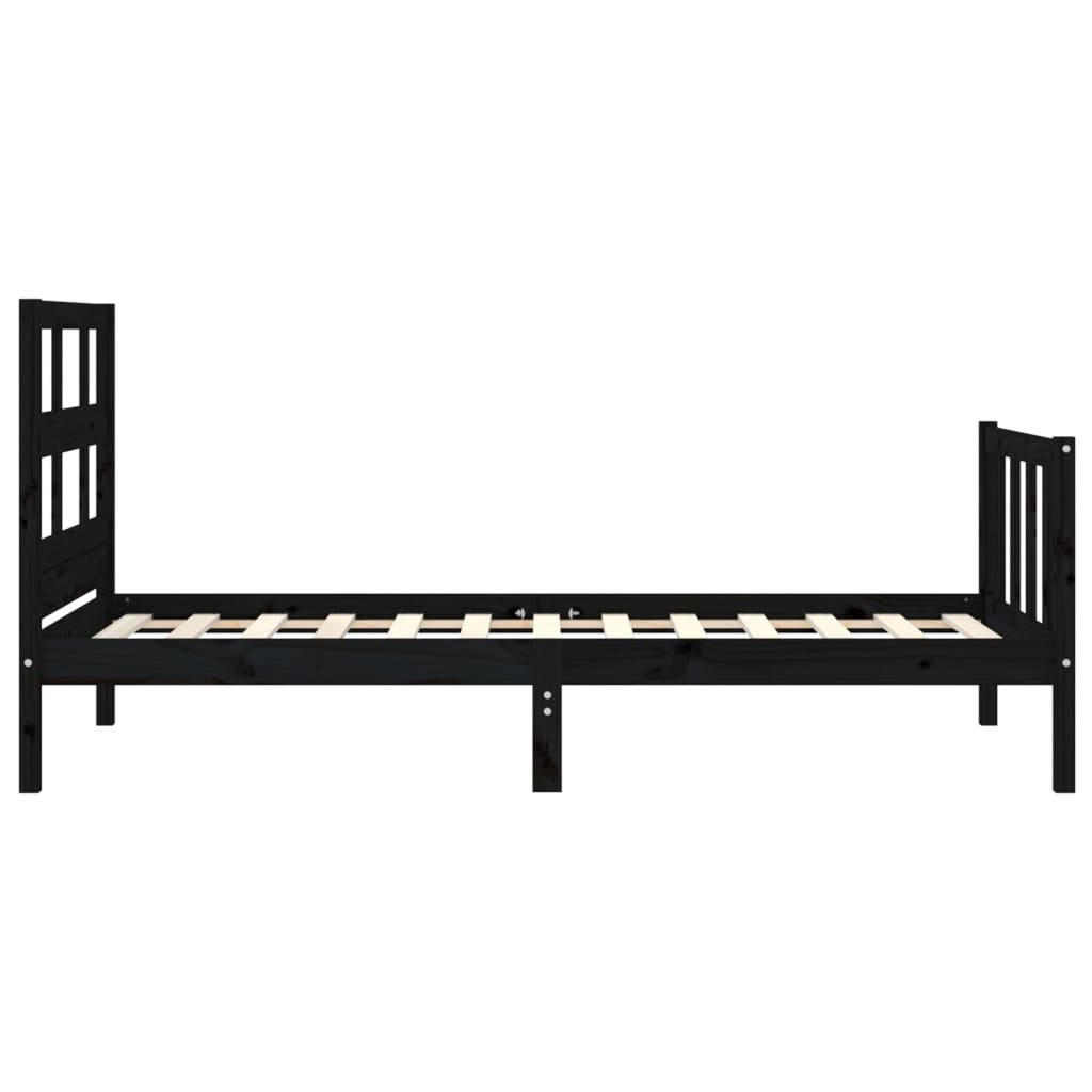 vidaXL Cadru de pat cu tăblie Small Single, negru, lemn masiv vidaXL Cadru de pat cu tăblie Small Single, negru, lemn masiv