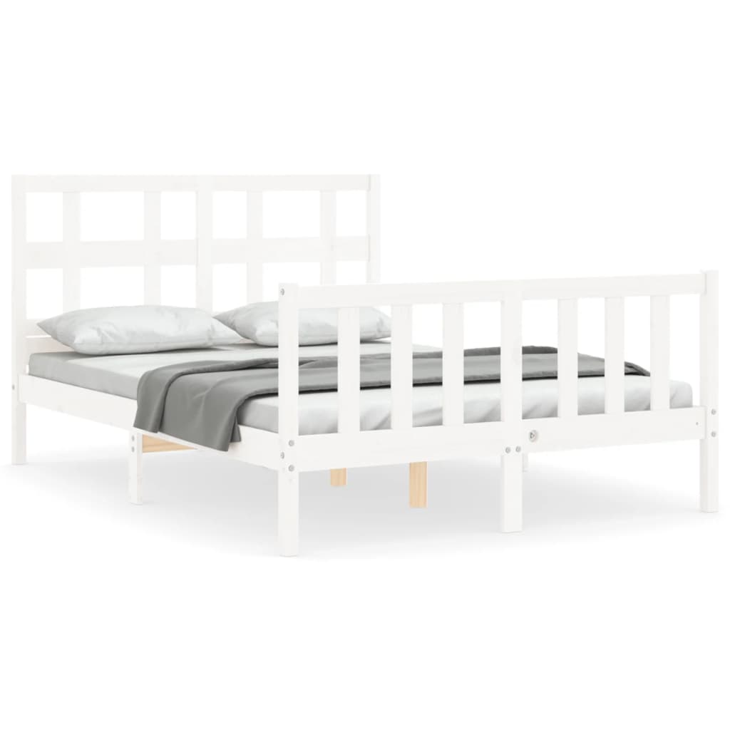 vidaXL Cadru de pat fără saltea, alb, 140x190 cm, lemn masiv de pin vidaXL Cadru de pat fără saltea, alb, 140x190 cm, lemn masiv de pin