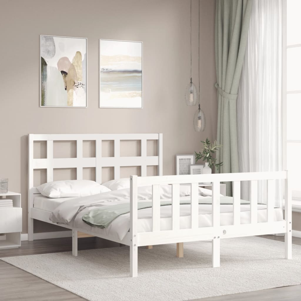 vidaXL Cadru de pat fără saltea, alb, 140x190 cm, lemn masiv de pin vidaXL Cadru de pat fără saltea, alb, 140x190 cm, lemn masiv de pin
