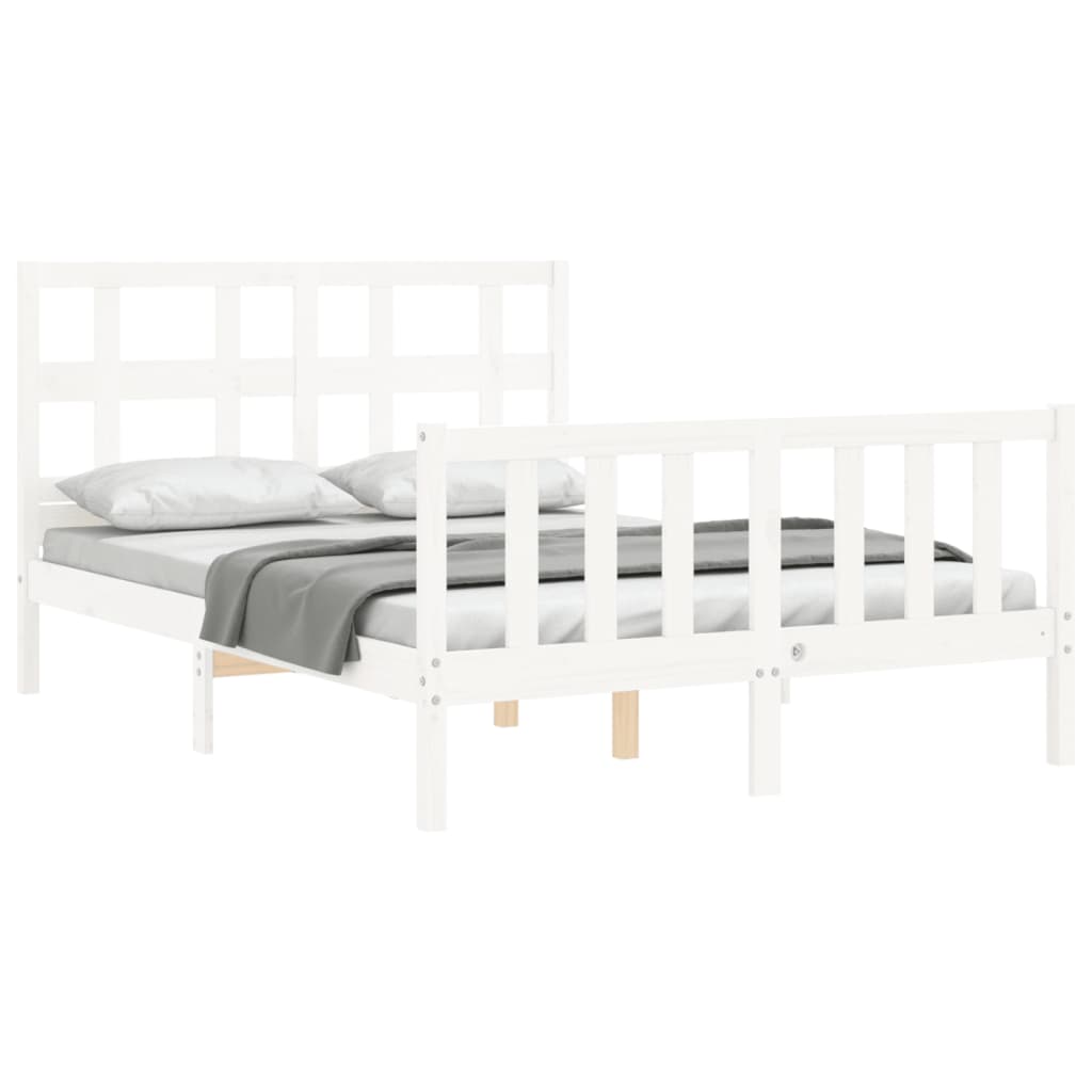 vidaXL Cadru de pat fără saltea, alb, 140x190 cm, lemn masiv de pin vidaXL Cadru de pat fără saltea, alb, 140x190 cm, lemn masiv de pin