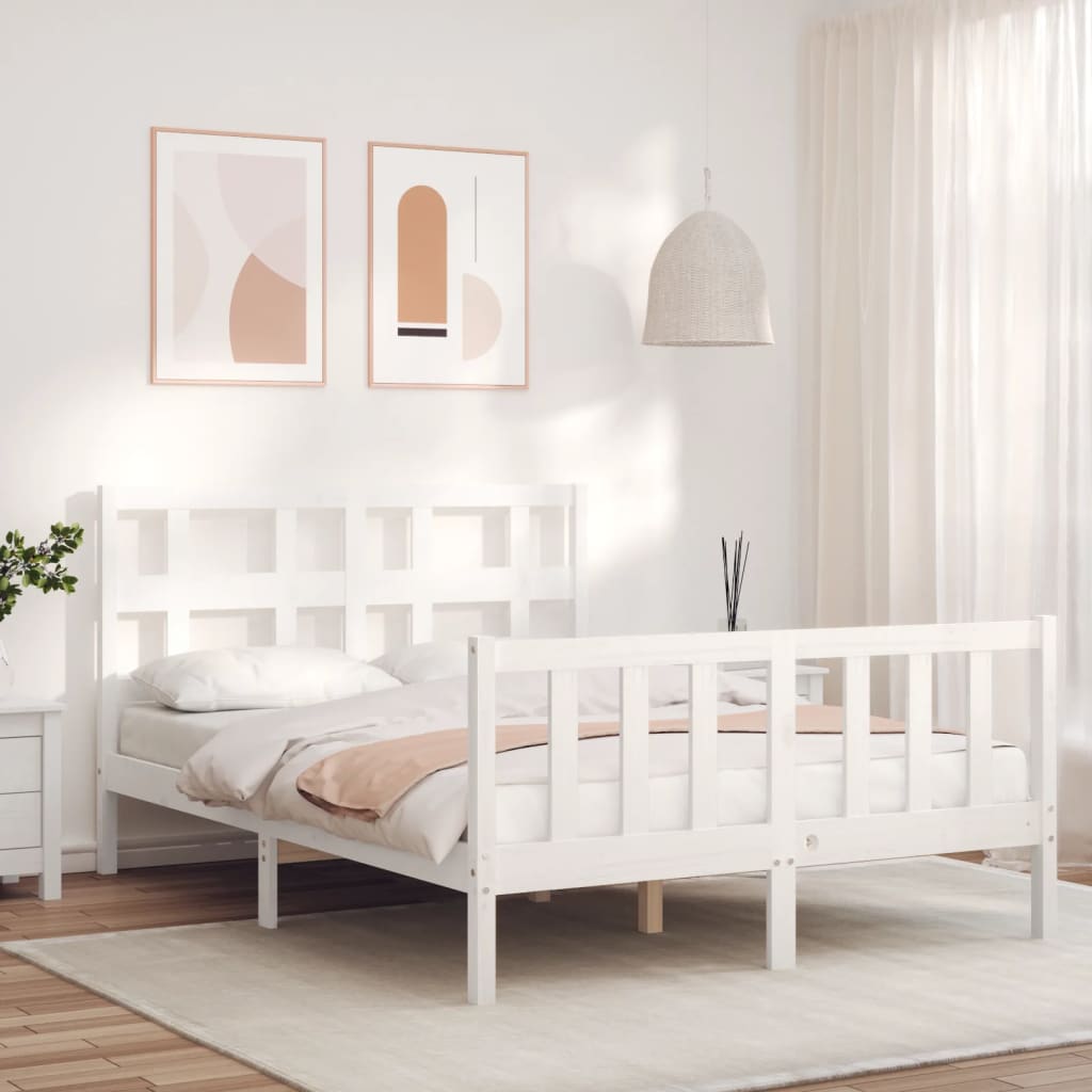 vidaXL Cadru de pat fără saltea, alb, 140x190 cm, lemn masiv de pin vidaXL Cadru de pat fără saltea, alb, 140x190 cm, lemn masiv de pin