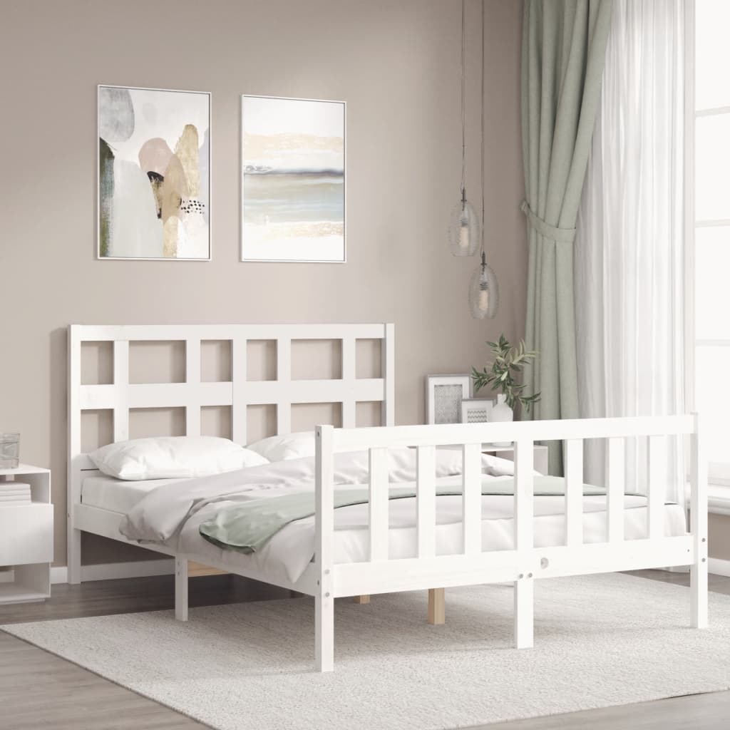 vidaXL Cadru de pat fără saltea, alb, 120x200 cm, lemn masiv pin vidaXL Cadru de pat fără saltea, alb, 120x200 cm, lemn masiv pin
