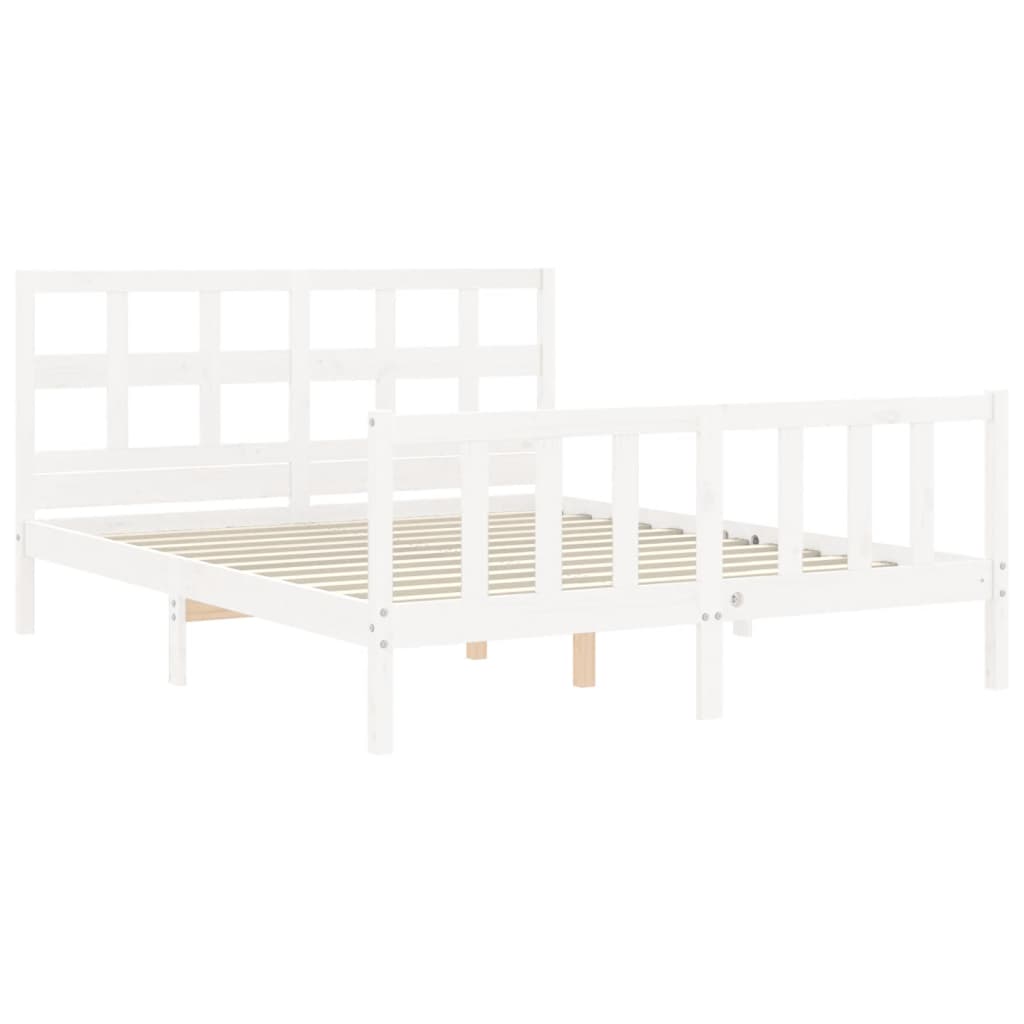 vidaXL Cadru de pat cu tăblie, alb, king size, lemn masiv vidaXL Cadru de pat cu tăblie, alb, king size, lemn masiv