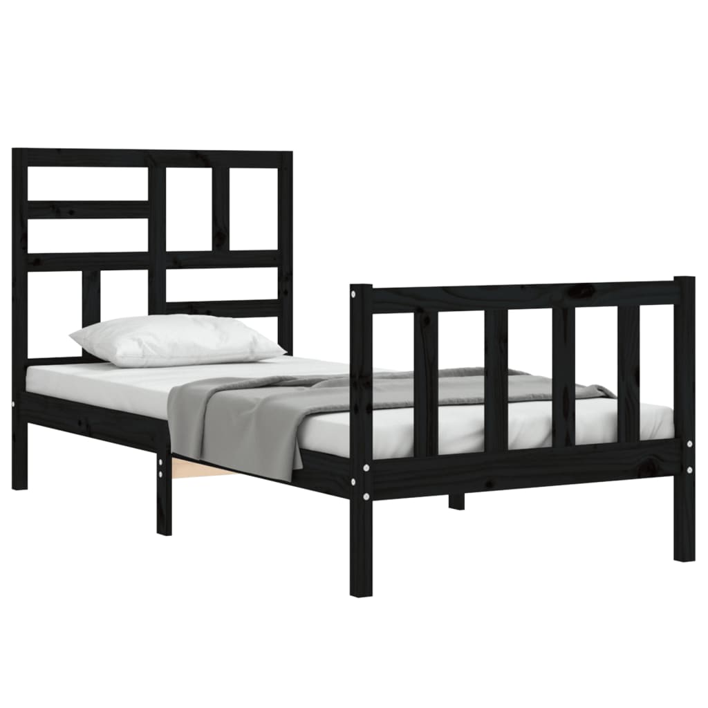 vidaXL Cadru de pat cu tăblie Small Single, negru, lemn masiv