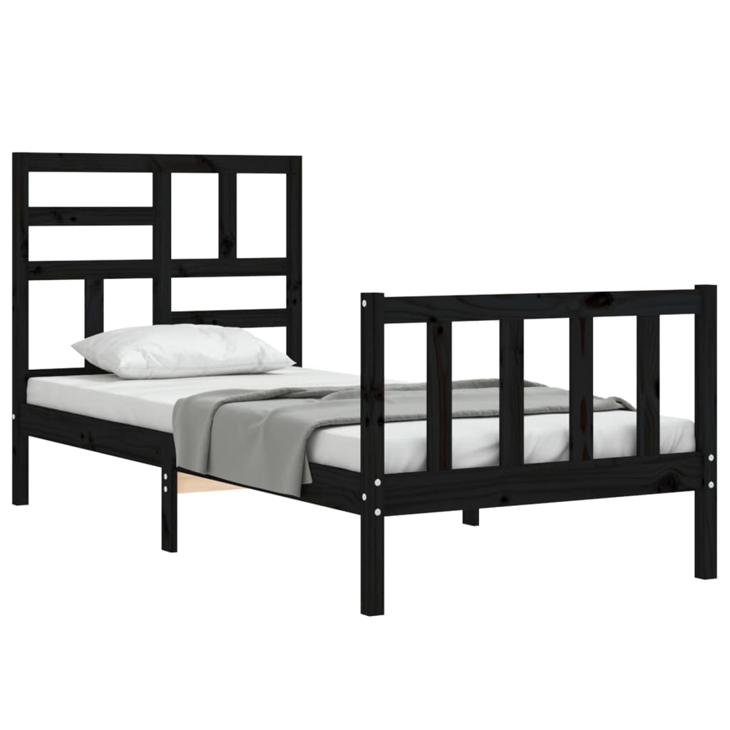 vidaXL Cadru de pat cu tăblie, negru, 100x200 cm, lemn masiv vidaXL Cadru de pat cu tăblie, negru, 100x200 cm, lemn masiv