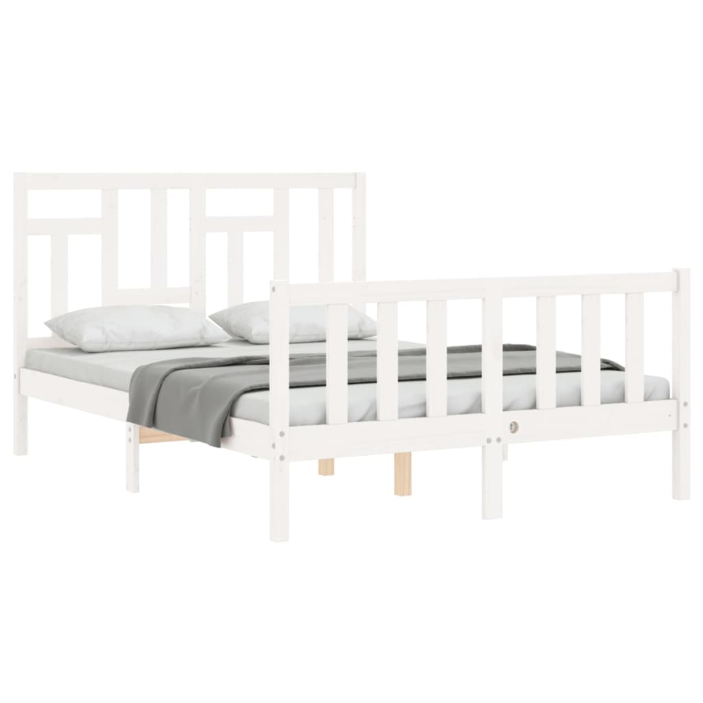 vidaXL Cadru de pat fără saltea, alb, 140x190 cm, lemn masiv de pin