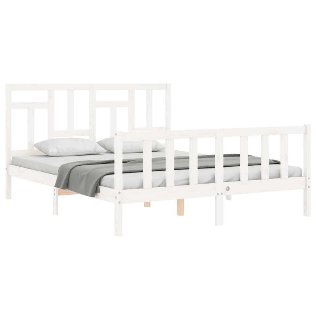 vidaXL Cadru de pat cu tăblie, alb, king size, lemn masiv vidaXL Cadru de pat cu tăblie, alb, king size, lemn masiv