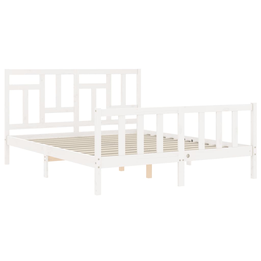 vidaXL Cadru de pat cu tăblie, alb, king size, lemn masiv vidaXL Cadru de pat cu tăblie, alb, king size, lemn masiv