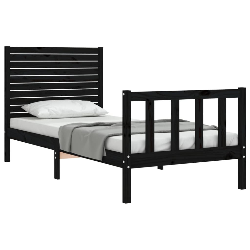 vidaXL Cadru de pat cu tăblie Small Single, negru, lemn masiv