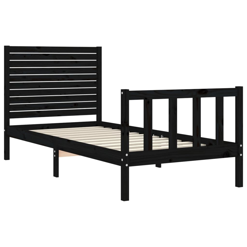 vidaXL Cadru de pat cu tăblie Small Single, negru, lemn masiv