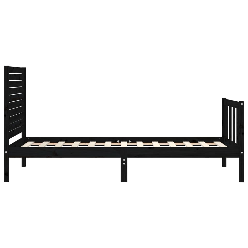 vidaXL Cadru de pat cu tăblie Small Single, negru, lemn masiv