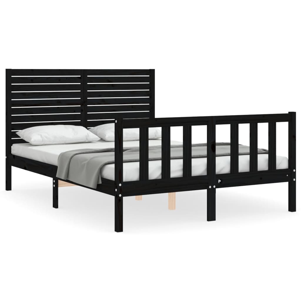 vidaXL Cadru de pat cu tăblie, negru, 140x190 cm, lemn masiv vidaXL Cadru de pat cu tăblie, negru, 140x190 cm, lemn masiv