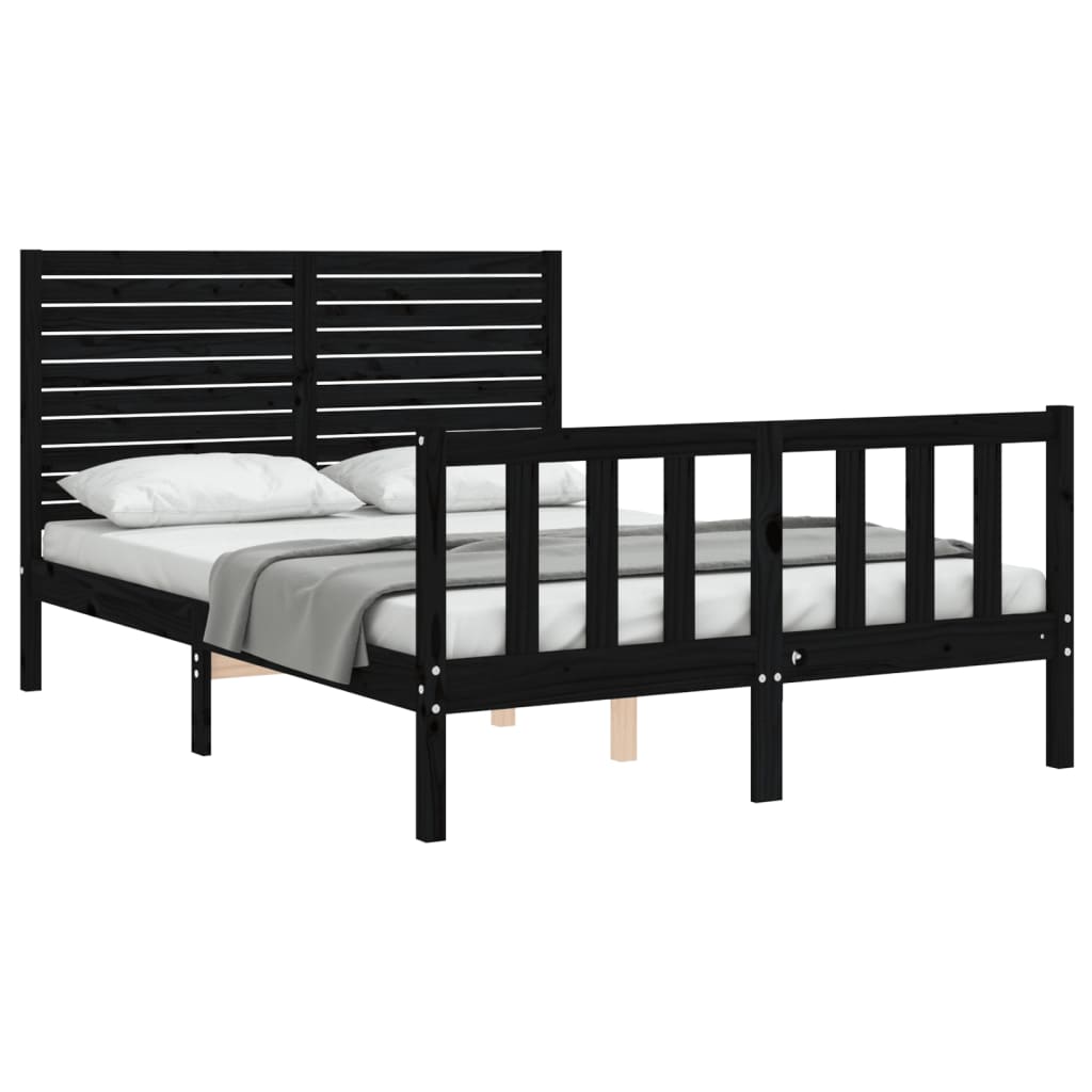 vidaXL Cadru de pat cu tăblie, negru, 140x190 cm, lemn masiv vidaXL Cadru de pat cu tăblie, negru, 140x190 cm, lemn masiv