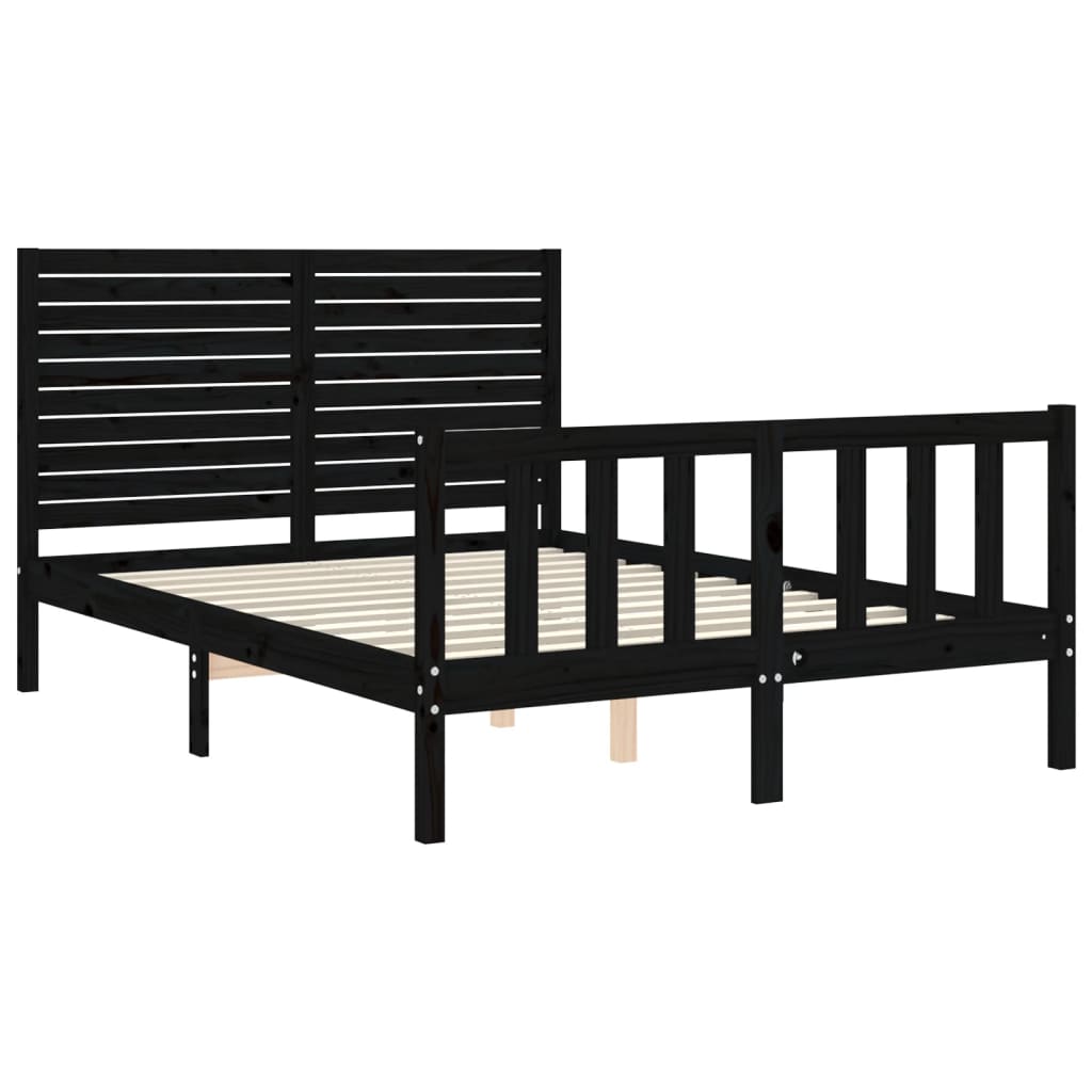 vidaXL Cadru de pat cu tăblie, negru, 140x190 cm, lemn masiv vidaXL Cadru de pat cu tăblie, negru, 140x190 cm, lemn masiv