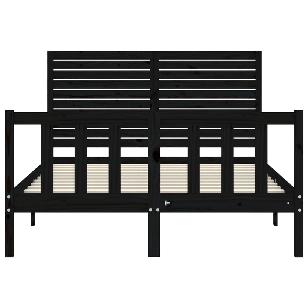 vidaXL Cadru de pat cu tăblie, negru, 140x190 cm, lemn masiv vidaXL Cadru de pat cu tăblie, negru, 140x190 cm, lemn masiv