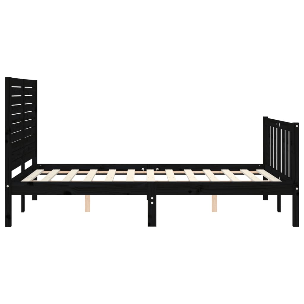 vidaXL Cadru de pat cu tăblie, negru, 140x190 cm, lemn masiv vidaXL Cadru de pat cu tăblie, negru, 140x190 cm, lemn masiv