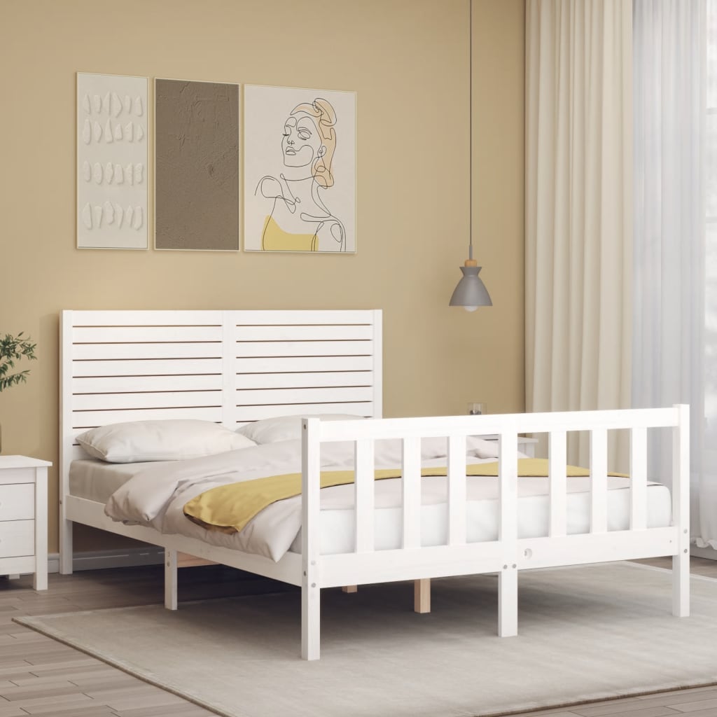 vidaXL Cadru de pat fără saltea, alb, 120x200 cm, lemn masiv pin vidaXL Cadru de pat fără saltea, alb, 120x200 cm, lemn masiv pin